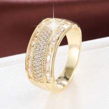 1pc Wide Band Design Cubic Zirconia Inlaid Fashion Ring For Women - Multicolor - View 1