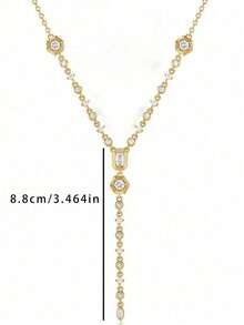 New Stainless Steel Gold Color Necklace, Minimalist Sparkling Zirconia Pendant, Suitable For Women And Girls To Wear To Parties And Weddings - Multicolor - View 13