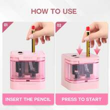 Eagle Electric Pencil Sharpener, Dual Holes Design, Battery Operated, Automatic Pencil Sharpener Suitable For Home & Office, Fits 2# Pencils And Colored Pencils (6-12mm), Black/Pink/Blue - A - View 9