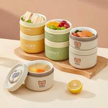 Kotak Bento Keramik untuk Dewasa, Wadah Makan Siang Anti Bocor yang Dapat Dipanaskan di Microwave, Set Wadah Makan Siang Terisolasi Portabel, Wadah Persiapan Makanan Bulat Lucu dengan Tutup, Kotak Bekal untuk Dewasa, Wadah Camilan untuk Pelajar Sekolah, Kotak Bento dengan Tas Makan Siang - MultiWarna - View 4