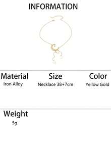 1pc Minimalist Elegant Star & Moon Pendant Necklace, Suitable For Ramadan, Parties, Banquets And Daily Wear - Yellow Gold - View 7