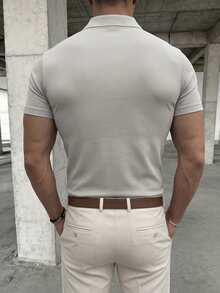 GRDR Men's Casual Solid Color Short Sleeve POLO Shirt, Summer - Light Grey - View 3