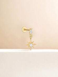 EleRunis 1件925纯银马眼形星形吊坠，内平底，耳骨/耳廓穿孔饰品，适合日常佩戴、婚礼、派对、订婚、周年纪念、情人节等场合。 - 金色 - 查看 6