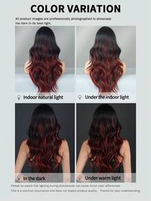 7JHH WIGS Tóc giả dài màu đỏ đen gợn sóng nổi bật dành cho nữ, rẽ ngôi giữa, tóc xoăn với mái rẽ, sợi tổng hợp tự nhiên chịu nhiệt, thích hợp cho các lễ hội âm nhạc, tiệc tùng, Halloween, cosplay, dài 26 inch. - Đánh dấu màu đỏ - Xem 9