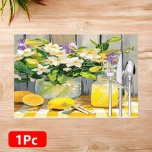 1pc/4pcs/6pcs Lemon Pattern Printed Linen Placemats, Suitable For Dining Table, All Season Decor, Modern Washable Table Mats, Room Decor, Coasters, Kitchen Dining Mats, Indoor Outdoor Party Decoration, Home Decor, Ideal Gift - Multicolor - View 17
