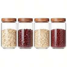 Two/Four/Six/Eight 25oz Acacia Wood Lid Round Glass Food Storage Containers For Storing Beans, Rice, Sugar, Coffee Beans, Cookies, Pasta, Nuts, Tea Leaves, And Other Kitchen Organization Airtight Jars - 無色 - 查看 2