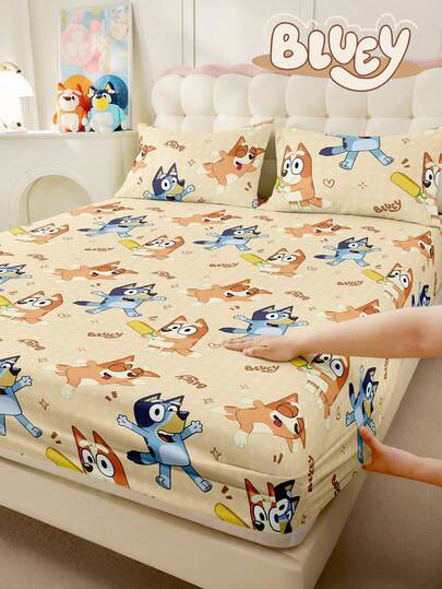 1 pieza Sábana con estampado de dibujos animados Bruey, juego de ropa de cama con estampado de dibujos animados, protector de colchón, cubrecama, sábana plana, textil para el hogar cómodo, transpirable y amigable con la piel, anti-pelusas, cubrecama con diseño de dibujos animados, decoración del hogar, adecuado para dormitorio y habitación, se ajusta a todos los tamaños - individual, doble, queen, king, apto para todas las estaciones, lavable a máquina, a prueba de polvo y antideslizante, no incluye almohada ni funda de almohada, regalo ideal