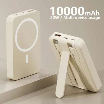 Compact 10000mAh Magnetic Wireless Power Bank | Built-In USB-C & Lightning Cables | MagSafe-Compatible Fast Charging Portable Charger With Stand | Strong Magnetic Suction, Slim & Lightweight | Compatible With IPhone 16/15/14/13/12 & Android | Great For Travel, Camping, School & Office