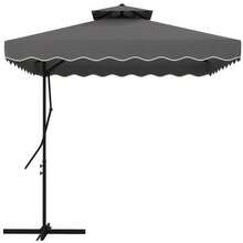 243x243cm Balcony Parasol, UV Protection, Cantilever Parasol With Double Canopy And Cross Base, Valances, 4 Ribs, Dark Grey - A - View 9