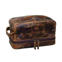 Men's Genuine Leather Toiletry Bag waterproof Dopp Kit Shaving bags and Grooming Kit for Travel ~ groomsmen Gift for Men Women ~ Hanging Zippered Makeup Cosmetic Pouch Case-013 - café Estilo 2 - Ver 9