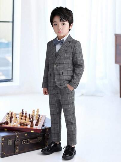 2pcs/Set Young Boys Formal Suit Jacket And Pants, Performance/Wedding/School Party Outfit, Autumn