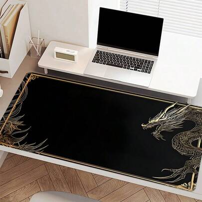 Black Dragon Mouse Pad For Desk Gaming Mousepad Extended Large Desk Mat With Stitched Edge Non-Slip Polyester Rubber Base Desk Accessories For Home Office Decor Pads 35.4x15.7 Inch Perfect Gift For Men Women