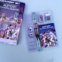 KPOP Witch Hunting Girl Group Stationery Set, Includes 2 Pencils, 1 Ruler, 1 Pencil Sharpener, 1 Eraser, 1 Notebook, Suitable As Birthday, Party, Back To School, Easter Gift - Multicolor - View 3