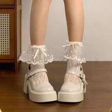 Zapatos de tacón alto de cuero para mujer de estilo japonés, modelos con tacón grueso. Zapatos retro de suela gruesa que aumentan la estatura, novedades de primavera/otoño. Zapatos Mary Jane para mujer. Mocasines para mujer. - Beis - Ver 4