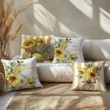 Bộ 4 vỏ gối trang trí tối giản họa tiết hoa hướng dương và chanh, in một mặt trên chất liệu nhung màu đào, kích thước 45*45/50*50/40*40CM, phù hợp với ghế sofa phong cách tối giản hiện đại, trang trí phòng khách, làm quà tặng, trang trí tiệc. - Nhiều màu - Xem 6