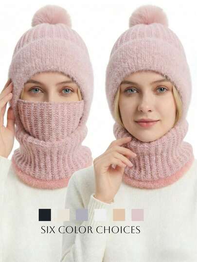 WarmthMax Knitted Beanie Hat - Windproof, Warm, Ear Protective, With Hood Neck Gaiter, Breathable, Moisture-Wicking, Essential For Outdoor Cycling In Cold Weather