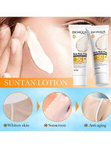 BIOAQUA Protector Solar De Pulpa De Arroz Fps 50 + Pa+++ Uva Uvb Bloqueo Uv Larga Duración Resistente Al Agua Resistente Al Sudor Nutritivo 4 En 1, 40g - Blanco - Ver 10