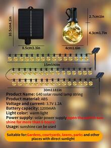 Đèn dây LED năng lượng mặt trời G40, 15 bóng/15m/30 bóng/30m + Điều khiển từ xa hồng ngoại, đèn dây LED hình cầu, đèn ngoài trời năng lượng mặt trời dùng cho cắm trại, sân vườn, hiên nhà, tiệc tùng, đám cưới, cầu hôn, trang trí không gian đa chức năng. - Đèn dây - Xem 11