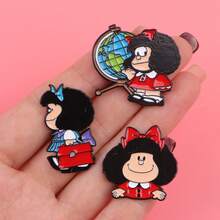 5pcs/Set Cute Curly-Haired Girls Enamel Pins Cartoon Figure Brooch Lapel Pin Badge On Backpack Clothing Accessories Fashion Jewelry Gifts - Black - View 8