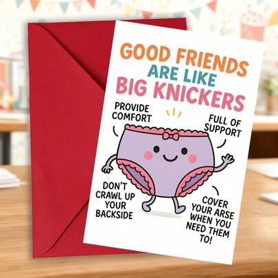 Fun BFF Birthday Card With Envelope: 'Best Friends Are Like Big Underwear!' | A Humorous Sisterhood Blessing Suitable For Women, A Cute And Funny Gift To Make Her Laugh, Cartoon Design, Paper Material, English.