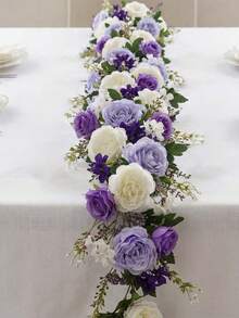 Artificial Peony Flower Garland, 5.9ft Romantic Blooms Garlands,  Floral Vine For Wedding Table Runner, Elegant Arch & Fireplace Mantle Decor, Vintage Centerpiece For Bridal Shower & Home Party - 白色和紫色 - 查看 2