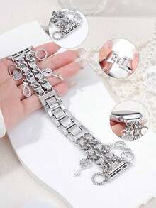 MAPUCE 1 chiếc dây đeo đồng hồ thông minh hình mắt quỷ bằng kim loại thời trang, dây da bóng hai mắt màu vàng, tương thích với Apple Watch 38/40/41/42/44/45/46/49mm, phù hợp với các dòng Ultra/SE/10/9/8/7/6/5/4/3/2/1, dễ dàng điều chỉnh độ dài, thích hợp làm quà tặng cho bạn bè, bạn gái, Ngày của Mẹ hoặc Ngày Valentine. - CAT214 Bạc - Xem 4