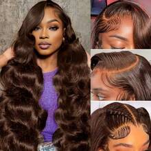 Chocolate Brown Lace Front Wig Body Wave 13x4 Lace Front Hand Weaves Wigs Blended Human Hair 200% Density HD Lace Frontal Wig Brown Wigs Pre Plucked With Baby Hair Wigs For Women 8-34 Inch - S4 - View 8