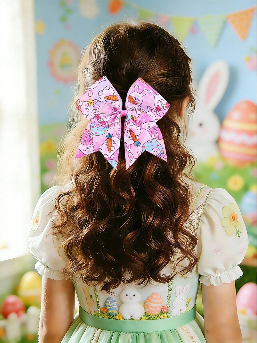 1pc Easter Grosgrain Fabric Bows Hair Ties,Easter Bunny & Carrot & Eggs Print Headband,Adorable Hair Band For Girls Teens Friends Festival Party Gifts - Multicolor - View 1