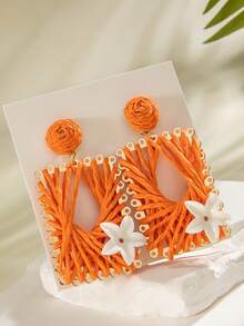 imoli 1 par de pendientes colgantes de pétalos de flor y estrella de rafia hechos a mano, estilo bohemio, regalo perfecto de verano para fiestas en la playa para mujeres - 29666-naranja - Ver 10