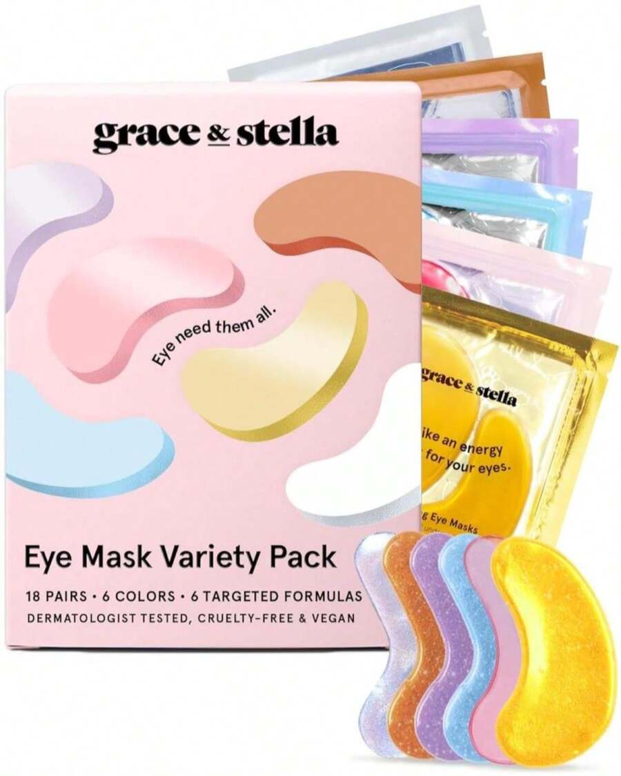 Grace &Amp; Stella Under Eye Mask Variety Pack - 18 Pairs Of Under Eye Patches For Dark Circles - With 6 Colors (3 Pairs\/Color) - Valentines Gift Bags - Gel Masks Puffy Eyes For Women, Vegan Cruelty Free - ColorA - 查看 1