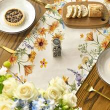 Yellow Daisy & Purple Lavender Floral Table Runner, Seasonal Kitchen Dining Table Decor For Spring/Summer Indoor Outdoor Home Party - Multicolor - View 8