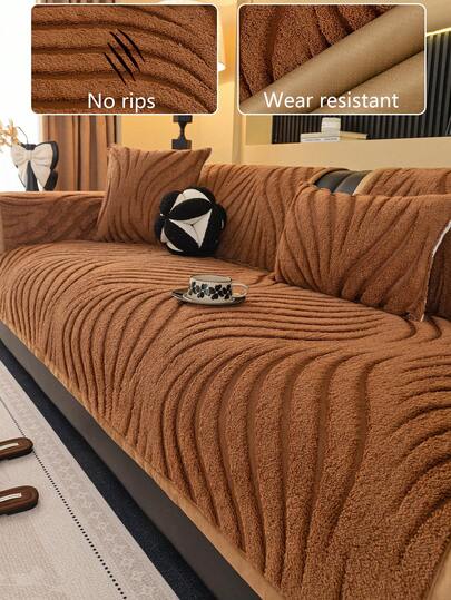 1pc Plush Thickened Warm Sofa Cushion Cover, Modern Simple Non-Slip Sofa Seat Pad, Dust-Proof And Washable Sofa Slipcover, Soft And Colorfast, Pet-Friendly Protective Cover, Adjustable For Corner Sofa, Bedroom, Office, Living Room