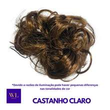 Aplique de Cabelo Para Noiva – Chignon Cacheado Despojado Com Elástico Macio / Extensão Feminina - Coque Castanho Claro - Visão 8