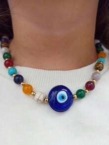 1pc Personalized Devil's Eye Glass Bead Necklace With Fashionable Style For Women's Bead Necklace Suitable For Daily Wear At Outings, Parties, And Gatherings - 彩色 - 查看 8