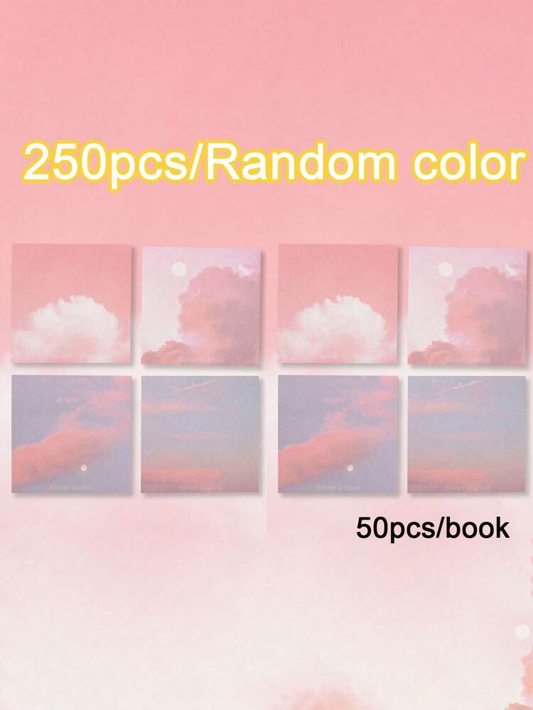 200 piezas de blocs de notas con degradado de color, 5 estilos: puesta de sol, nubes de colores, amanecer, atardecer. Diseño minimalista de nubes, etéreo y atractivo. Lindo y de alta calidad, adecuado para estudiantes, estilo casual, esencial para volver a la escuela. - Multicolor - Añade 24