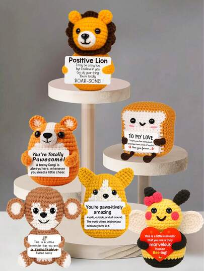 1件手工钩编桌面装饰品，可爱卡通风格钥匙扣，送给闺蜜、姐妹、女友、母亲、祖母的礼物，男女皆宜，传递正能量，创意派对小礼物，毛绒情人节玩偶装饰品