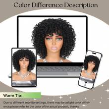 Afro Curly Wig With Bangs 12 Inches Synthetic Afro Wig For Women About Heat Resistant Black Short Kinky Curly Wigs For Daily Party - Multicolor - View 9