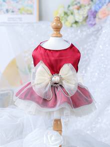 PETCIRCLE 1pc Pet Clothes Small Dog Puppy Pomeranian Teddy Luxury Elegant Multi-Layer Tulle Puff Daisy Princess Dress - Gem Red - Multicolor - View 10