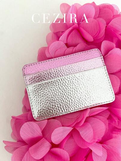 CEZIRA 1pc Metal Colorful PU Leather Minimalist Wallet, RFID Slim Short Wallet With Multiple Card Slots, Perfect Mother's Day Gift, Card Holder, Credit Card Case, Mini Wallet For Women
