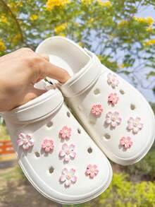 12pcs Cherry Blossom Accessory Set, Detachable DIY Decoration, Suitable For Mary Jane Shoes, Sandals And Slippers, Beach Shoes, Holiday Gift - Multicolor - View 2