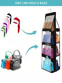 6/8 Pocket Fabric Hanging Organizer Bag - Wardrobe Hanging Wallet Storage Rack With Transparent Display, Transparent Hanging Storage Bag Organizer, Suitable For Handbag Wardrobe Storage, Space-Saving, Universal Size, Foldable Design For Home And Bedroom - Multicolor - View 8