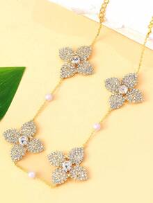 1 chiếc vòng cổ hoa đính đá toàn bộ màu bạc kiểu Âu và Mỹ mới, dây chuyền ngọc trai mảnh mai, trang sức đeo hàng ngày, quà tặng cho phụ nữ. - Vàng - Xem 5