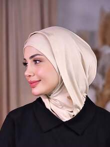 1件装女士纯色拉法帽滑雪面罩颈部保暖弹性头带头巾，透气舒适弹力宽边吸汗多功能运动头饰，简约时尚围巾，帽子和配套头带合二为一 - 杏色 - 查看 3