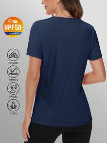 KEFITEVD Women's Short Sleeve T-Shirts UPF 50+ Sun Protection Quick Dry Athletic Running Workout Rash Guard Tops - Azul Marino - Ver 2