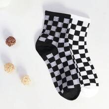 1/2/4/6 Pairs Women Checkerboard Patterned Crew Socks, Personalized Casual Socks Suitable For All Seasons, Couples, Outdoor, Parties, Gifts, Goth, Back To School, Tights, Soft, Breathable, Fall Socks - Black and White - View 10