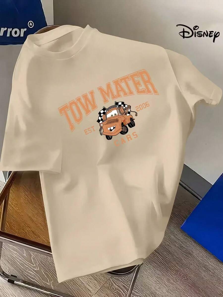 Racing Fans Are Ecstatic! Disney Die Tow Mater Men's T-Shirt, Classic IP Upper Body, Rusteze Logo Blessing, Summer Sports And Leisure Wild Short Sleeves, Disney Element Round Neck Short Sleeve T-Shirt, Suitable For Casual Wear And Daily Activities. - Màu be - Xem 1