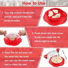Chicken Shredder 8 Inches Chicken Breast Shredder Tool Cooked Meat Shredder With Clear Lid, Ergonomic Design,Auti-Slip, Easy To Clean, Chicken Shredder Tool Twist Chicken Grinder  Chicken Shredder Large Chicken Breast Shredder Tool Twist With Brush&Fork, Visible Meat Shredder Machine, Strong Anti-Slip Strip, Ergonomic Handle,Suitable For Pork Beef Chicken - Đỏ - Xem 6