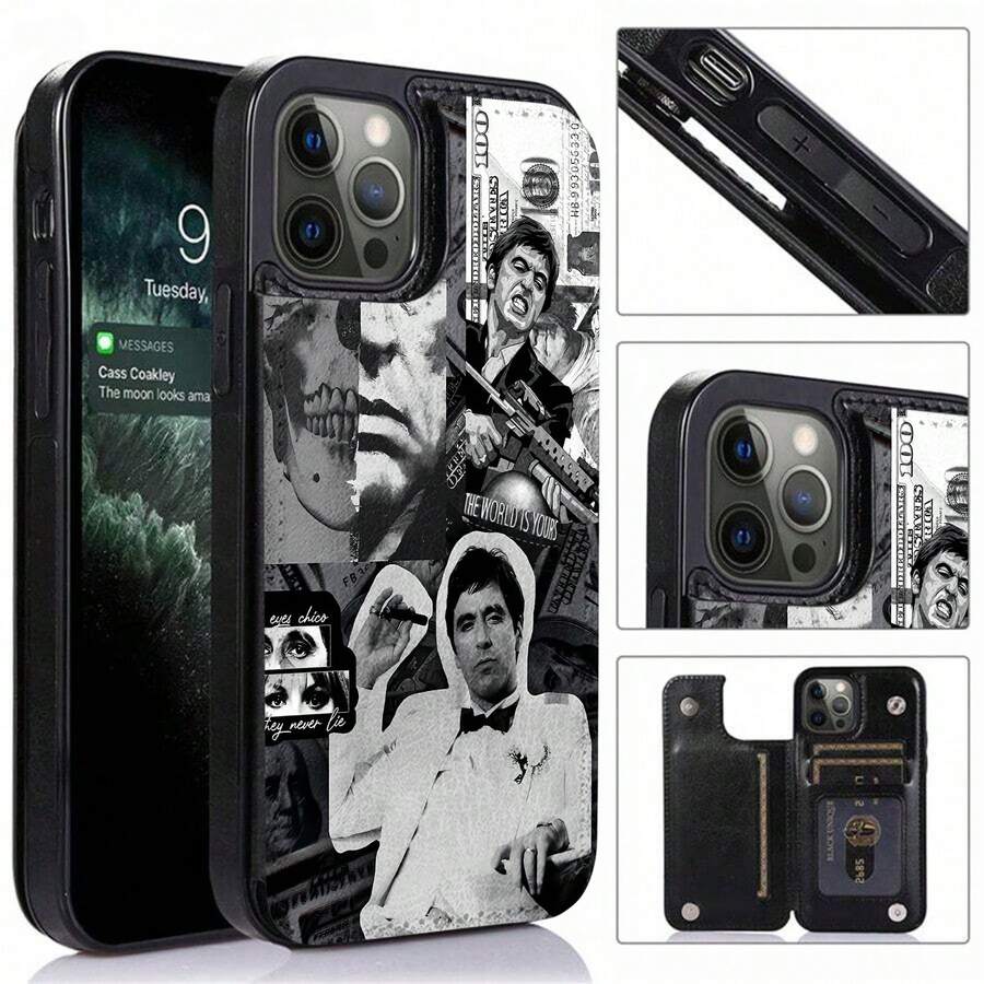 Estuche para teléfono minimalista Noir Art compatible con estuches para teléfonos 17 16 Pro Max 15 Pro Max 13 y 12 Elegante estilo urbano sofisticado y artístico, un regalo perfecto para familiares, amigos, amantes, novios, novias y el día de San Valentín. - Negro - Ver 1