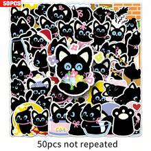 50 pegatinas de gato negro de dibujos animados, adecuadas para scrapbooking, diarios, portátiles, botellas de agua, coches, etc. Diseño basado en la fe con mensajes positivos, gran regalo - Multicolor - Ver 11