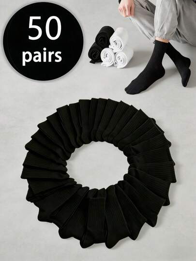 1/5/10/20/50 Pairs Men's Anti-Odor Extra Wide Casual Crew Socks, Breathable Hole Design, Fashion Unisex Soft Elastic Comfortable Breathable Crew/Knee High Socks For Men & Women, Suitable For Daily, Outdoor, Sports Wear, Simple Comfortable Neutral Crew Socks